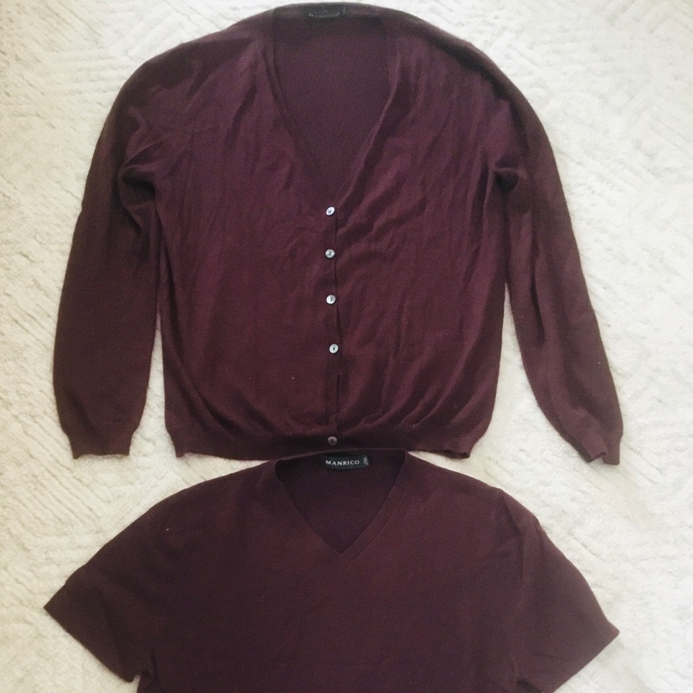 Manrico CashmeremCardigan Set with v neck sweater